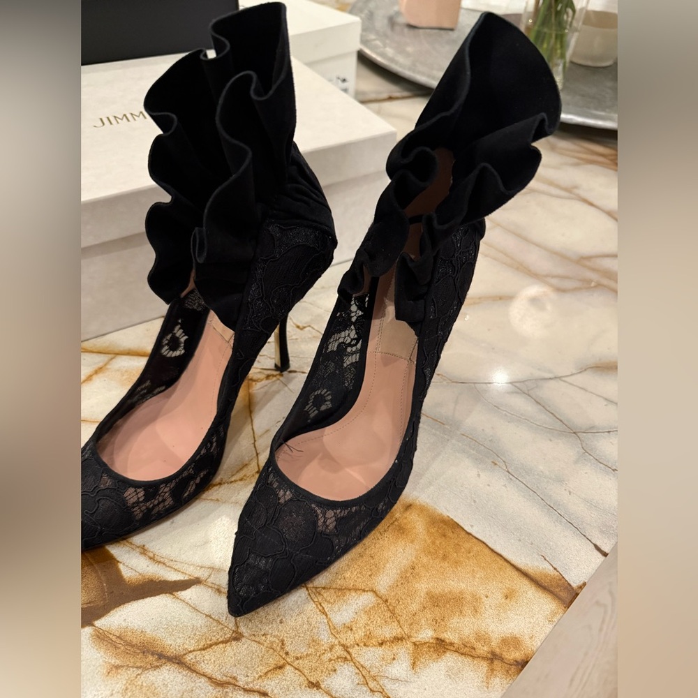 Dahlia Selva Black Lace Pumps Frills For All Size 10 Euro 40 Italy MSRP $795